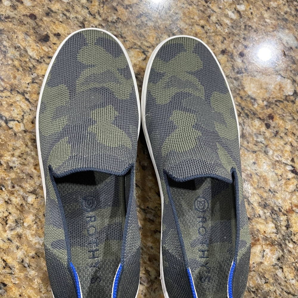Rothy's Olive and Black Floral Slip-Ons